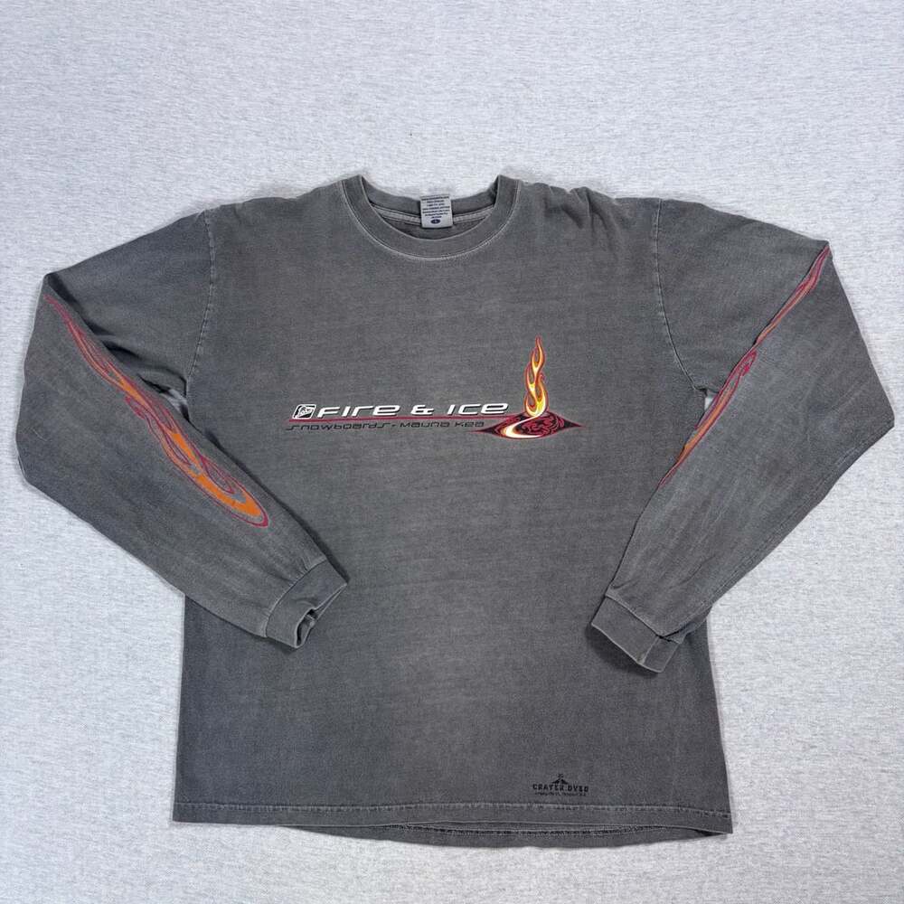 Crazy Shirts Fire & Ice Snowboards Mauna Kea Size S Grey Long Sleeve T-Shirt